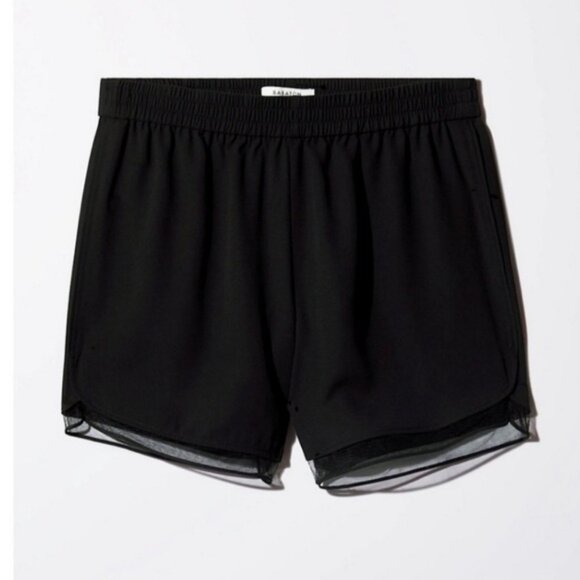 Aritzia Babaton Norbert Shorts Mesh Lace trim Mid low rise Black Size XXS - Picture 4 of 12